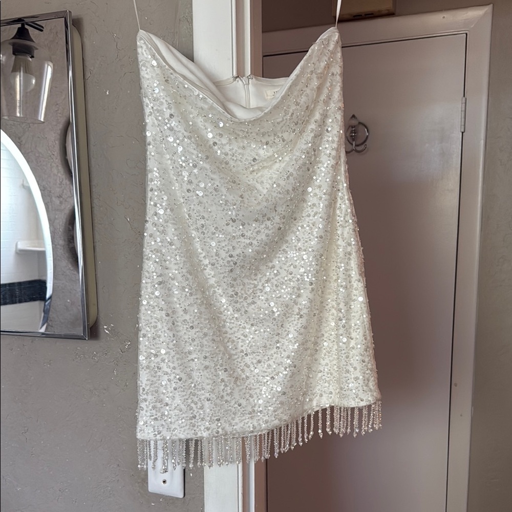 12th Tribe White Sequin Mini Dress